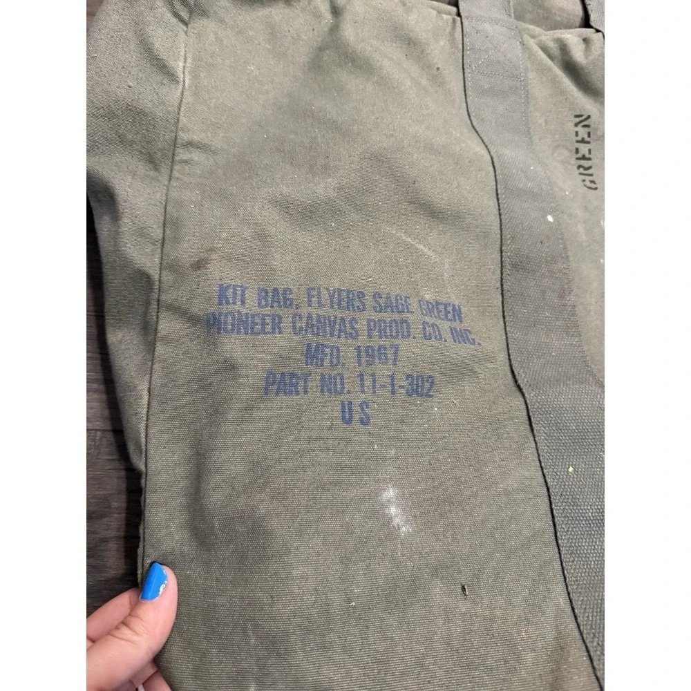 Vintage Army Kit Flyer Bag Sage Green‎ 1967 Large Pioneer Canvas Duffle Bag
